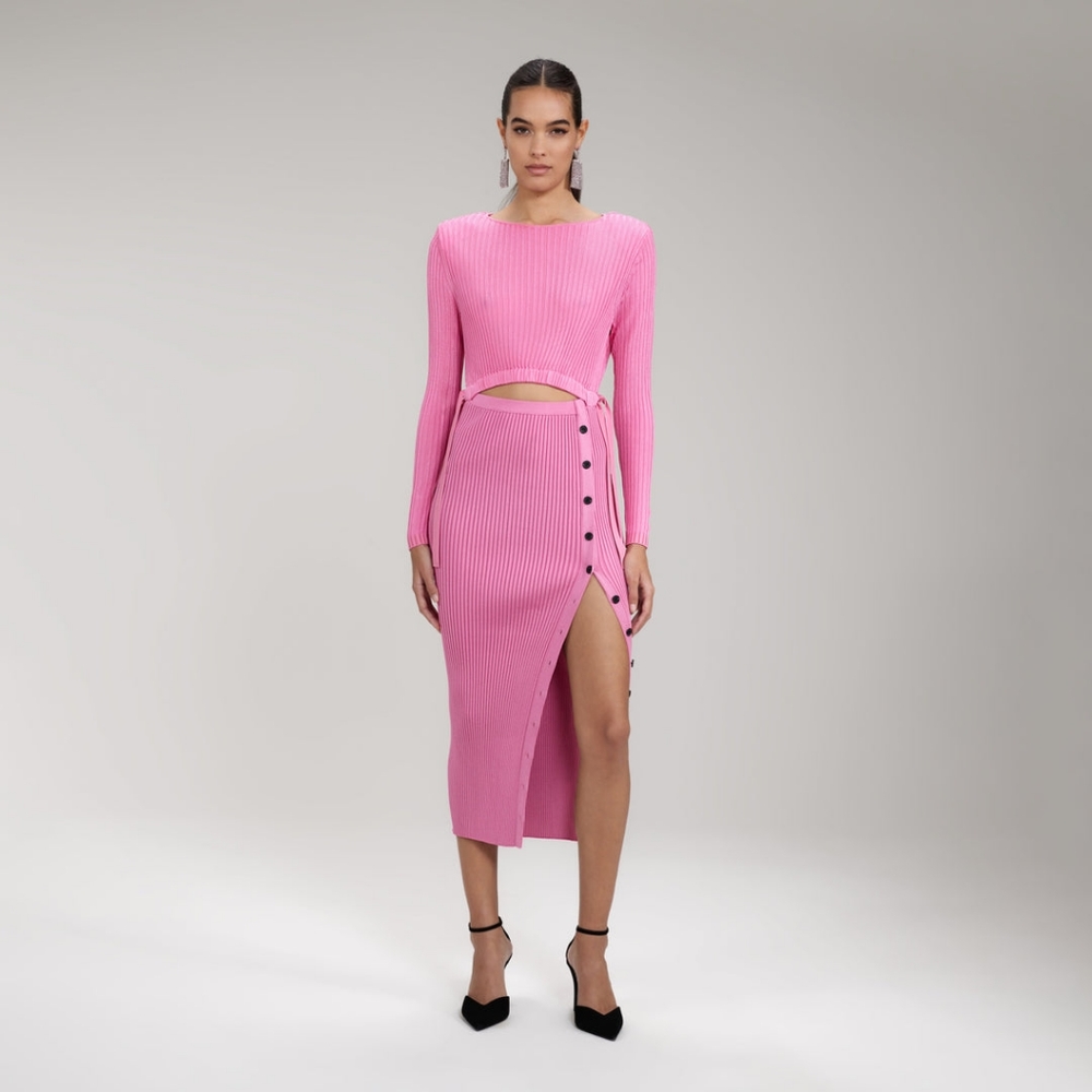 Celebrity Loved! Pink Viscose Ribbed Knit Dress